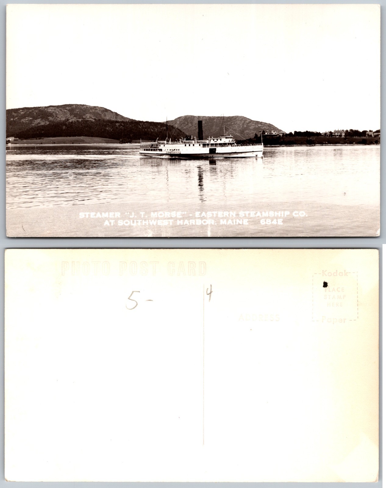 RPPC Steamer J T Morse Southwest Harbor ME Photo Postcard