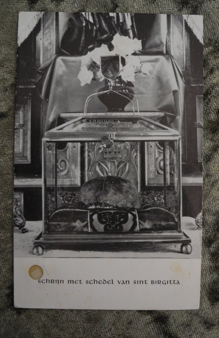 ANTIQUE DUTCH ST. BRIDGET TOUCHED CLOTH DEVOTIONAL RELIC PRAY HOLY CARD (2)