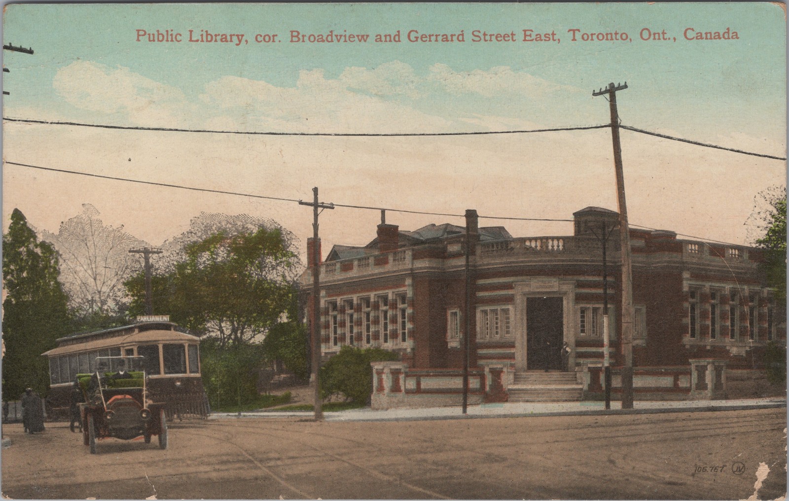 Toronto Ontario Canada Public Library Broadview Gerrard St Postcard Streetcar Au