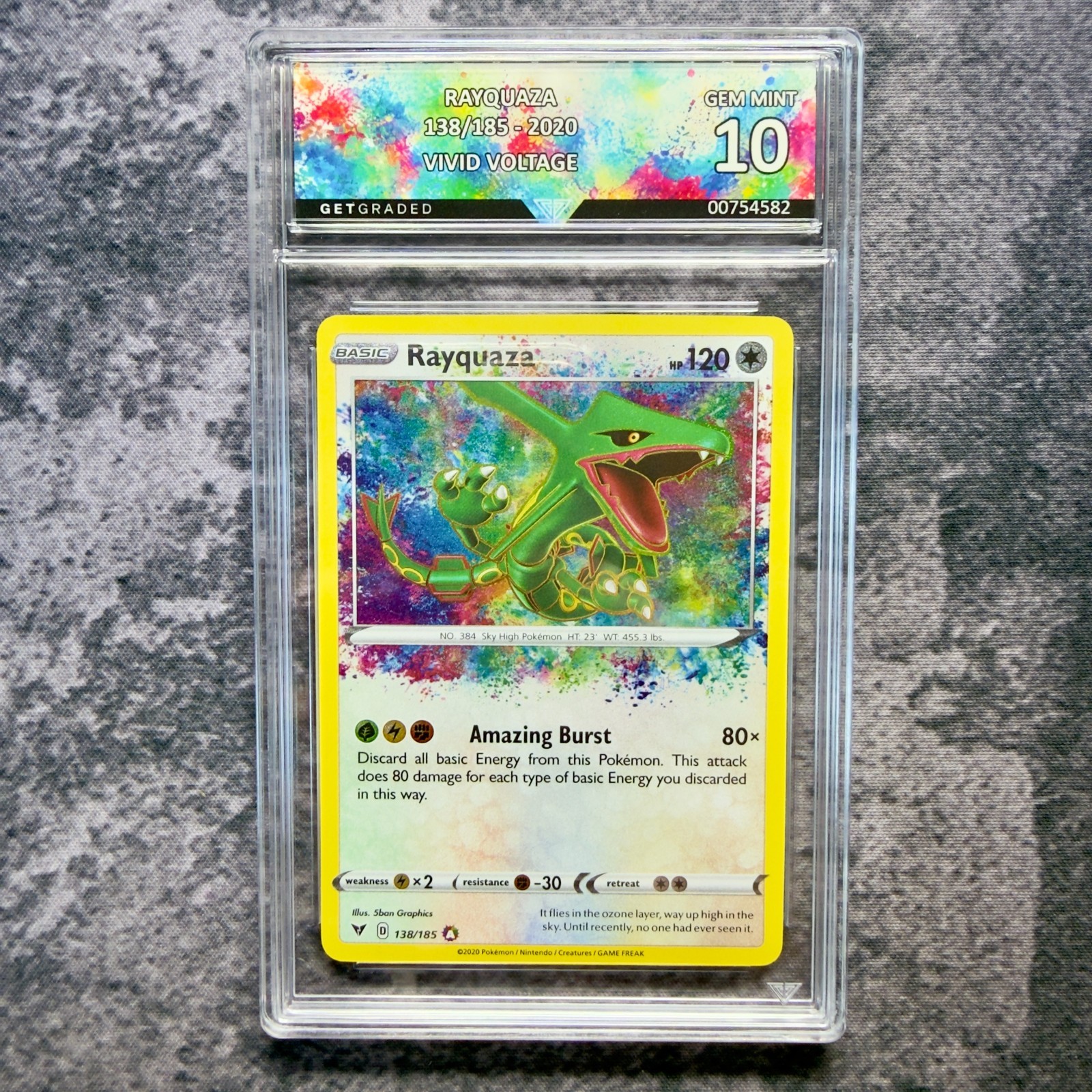 Rayquaza 138/185 Amazing Rare Vivid Voltage GetGraded 10 Art Label Pokemon