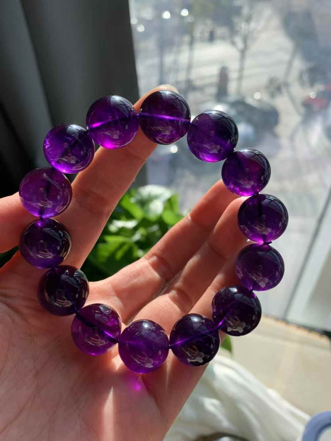 Natural Uruguay amethyst quartz Bracelet handmade crystal gem bead 16mm