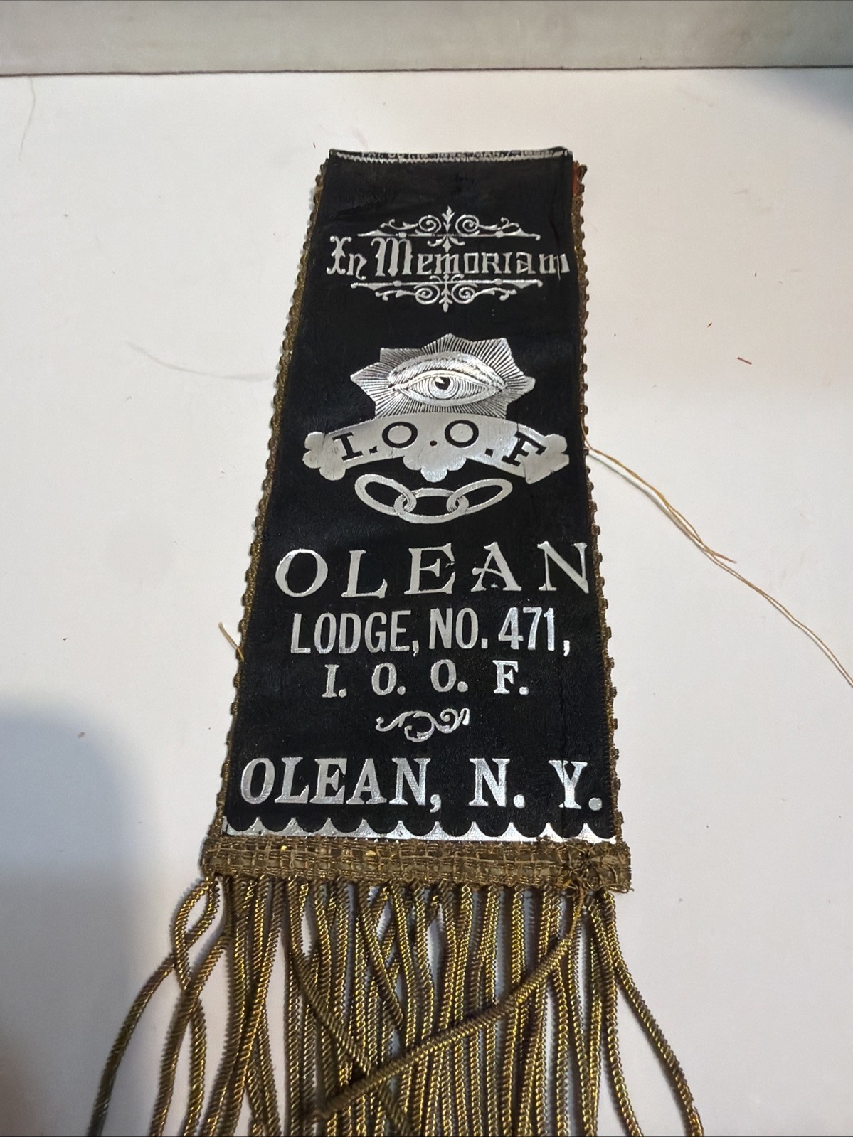 Antique IOOF Ribbon OLEAN NY Lodge 471 Whitehead Hoag In Memoriam ODD FELLOWS 