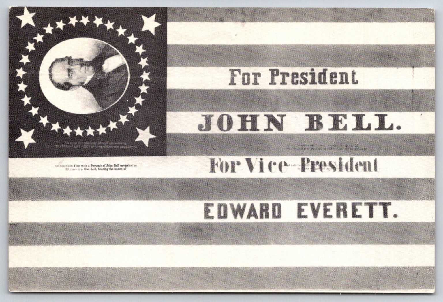 1860 John Bell Edward Everett Presidential Campaign Flag Postcard