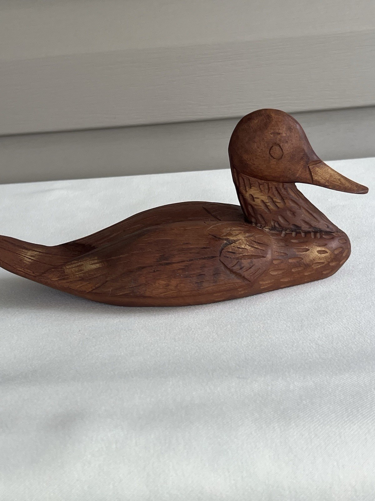 Vintage Hand Carved Wooden Duck Figurine Removable Head Rustic Primitive Hunting