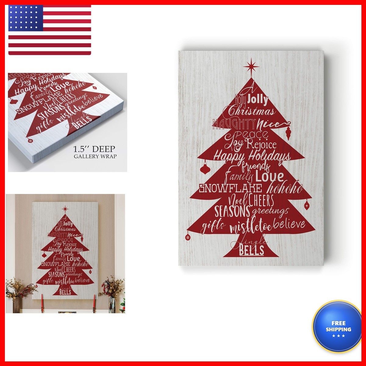 Renditions Gallery Holly Jolly Tree Gallery Wrapped Canvas 36x48 WC23-IHXMAS32-R