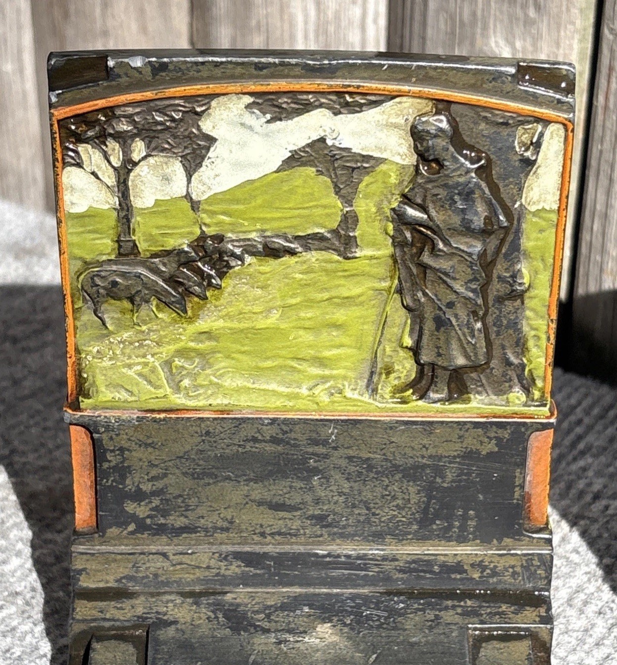 Rare Antique Pompeian Bronze THE SHEPHERDESS Bookends 1925 Art Nouveau Org Paint