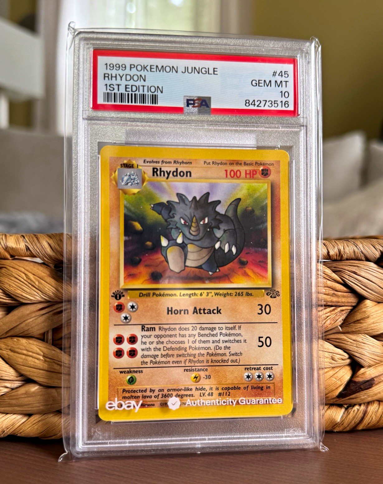PSA 10 Graded 1999 Pokémon  Jungle 1st Edition Rhydon #45 
