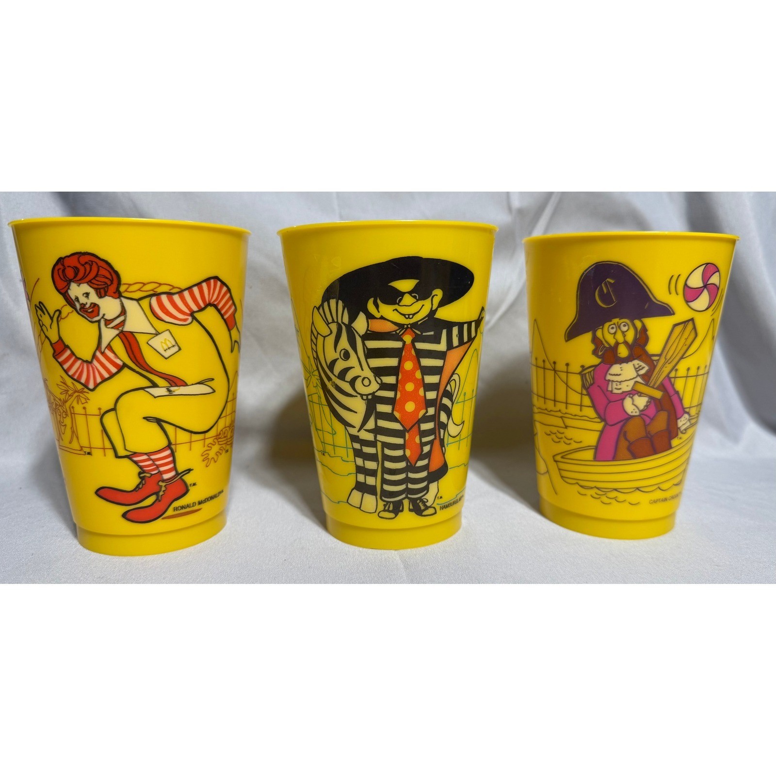Vintage 1978 McDonalds Plastic Cups Set of 3 Ronald Hamburglar Captain Crook