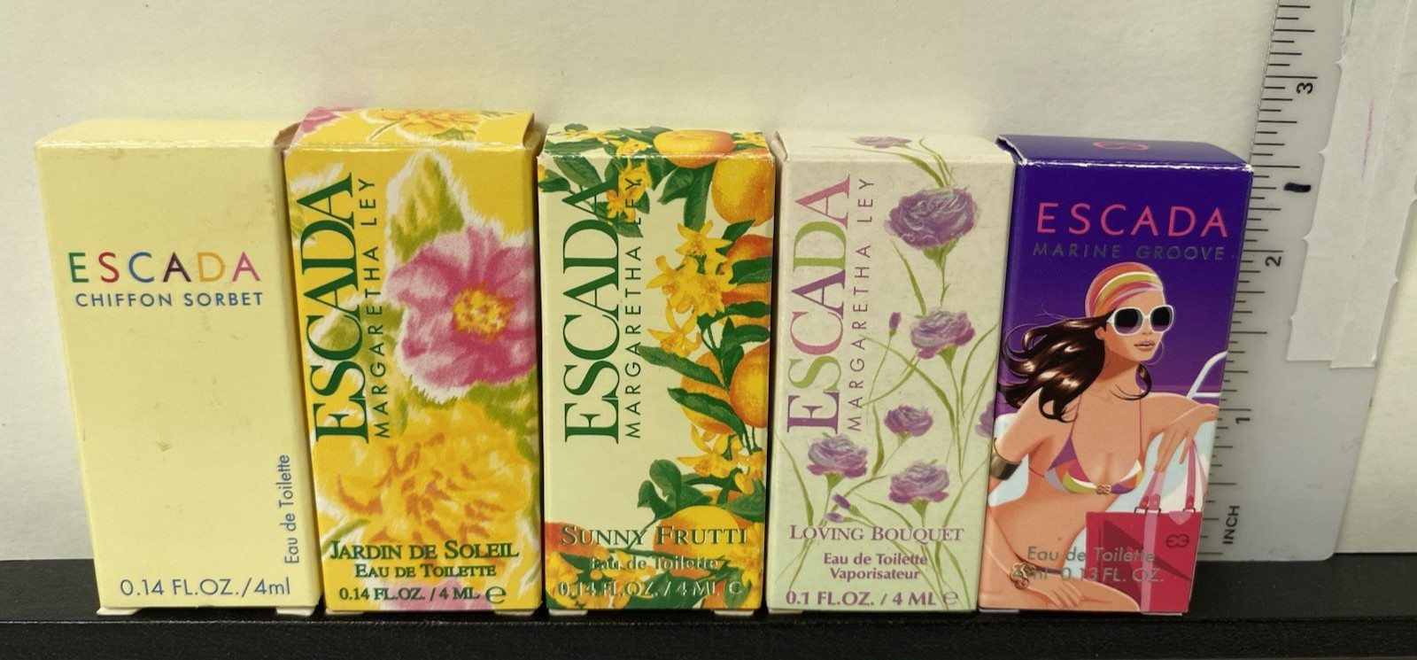 VTG ESCADA MINI eau de toilette lot of 5 Boxed Chiffon,Jardin,Sunny 1993-2009
