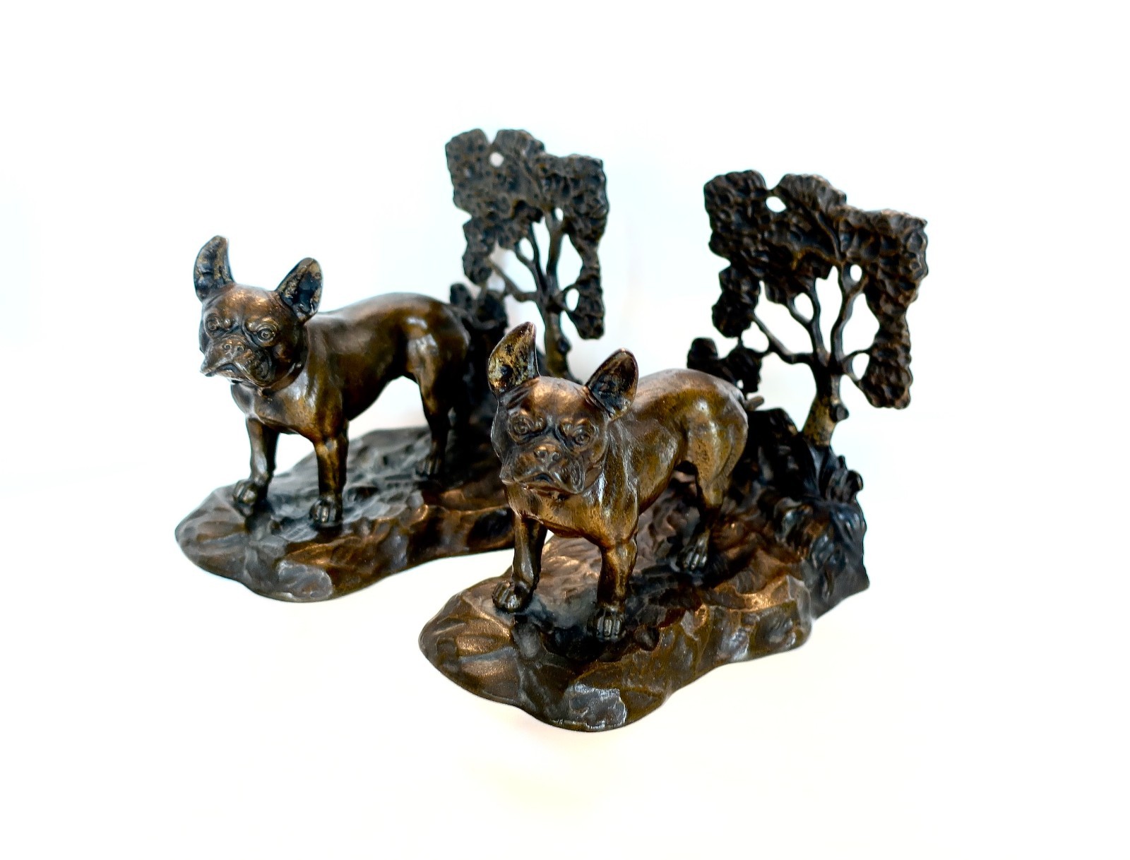 Rare Antique Solid Austrian Bronze French Bulldog Dog Bookends 