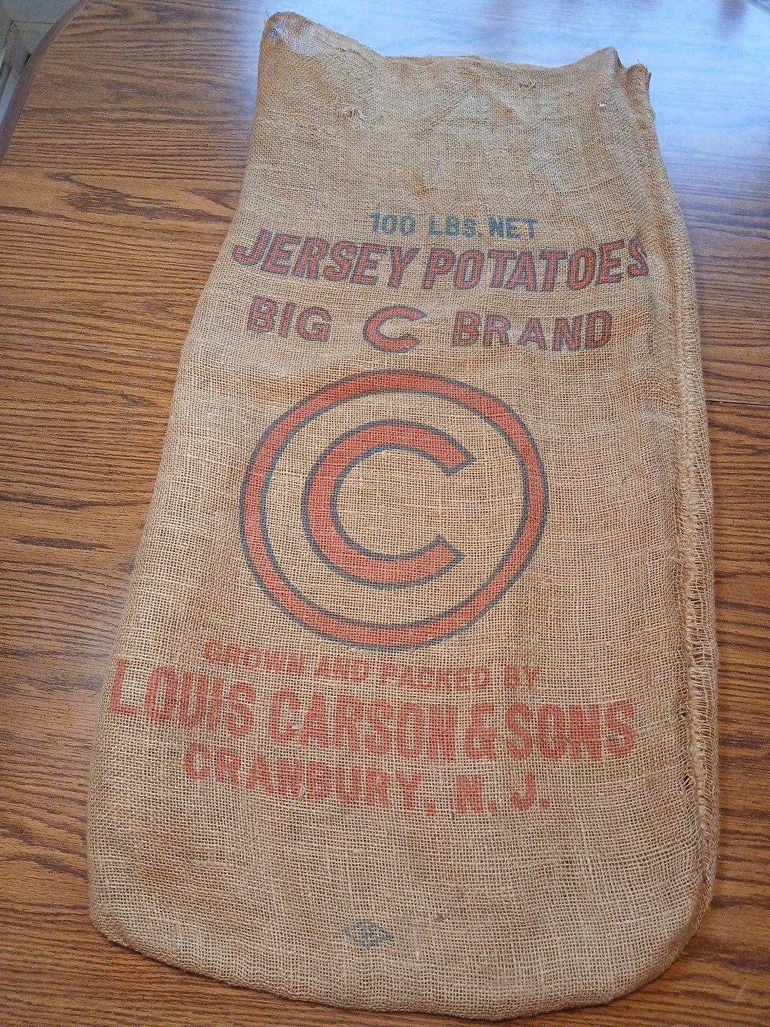 Vintage Big C Louis Carson & Son Cranbury NJ Burlap Farm Feed Seed Potato Bag