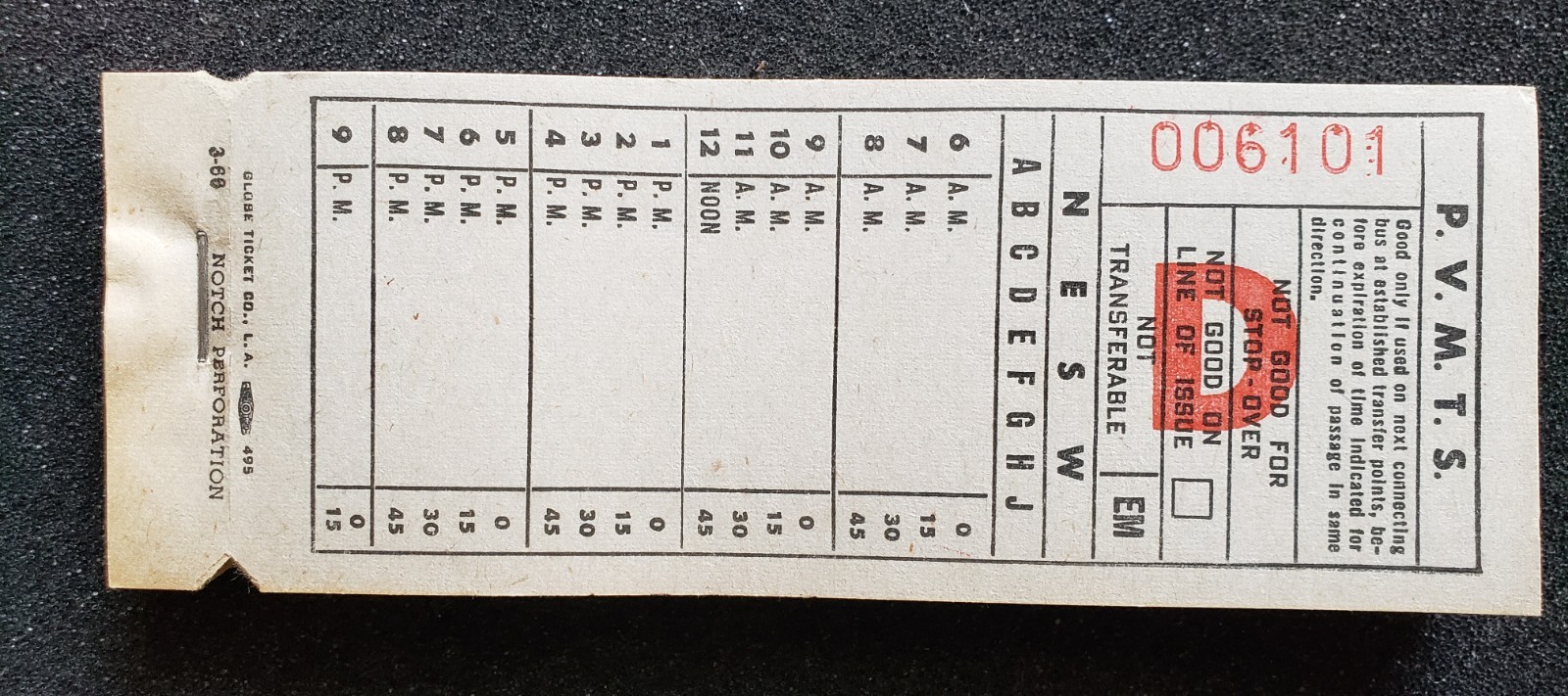 VTG 1960s PVMTS Bus Transfer Tickets 100 Consecutive Pack Deadstock Ephemera