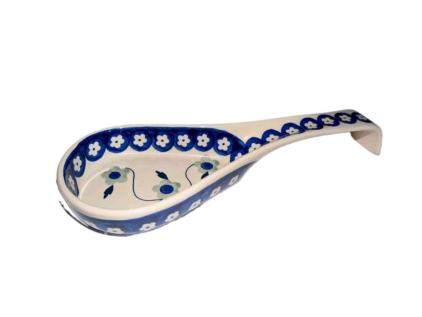 Boleslawiec Polish Pottery Stoneware Folk Art Spoon Rest Lg 10\