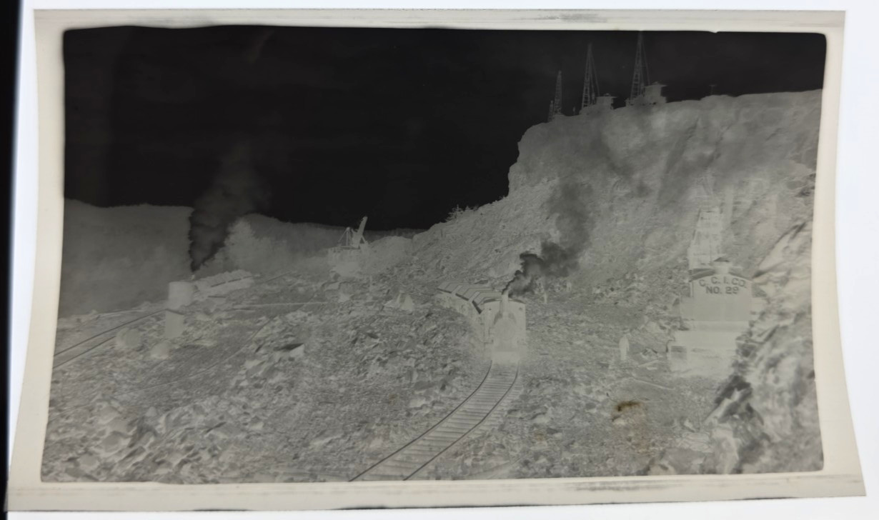 C. 1940s Cleveland Cliffs Iron Co Pit Scene Railroad Photo Negative