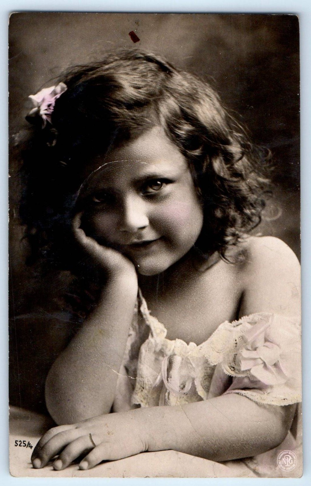 c1910\'s Cute Little Girl Curly Hair Portrait Studio RPPC Photo Antique Postcard