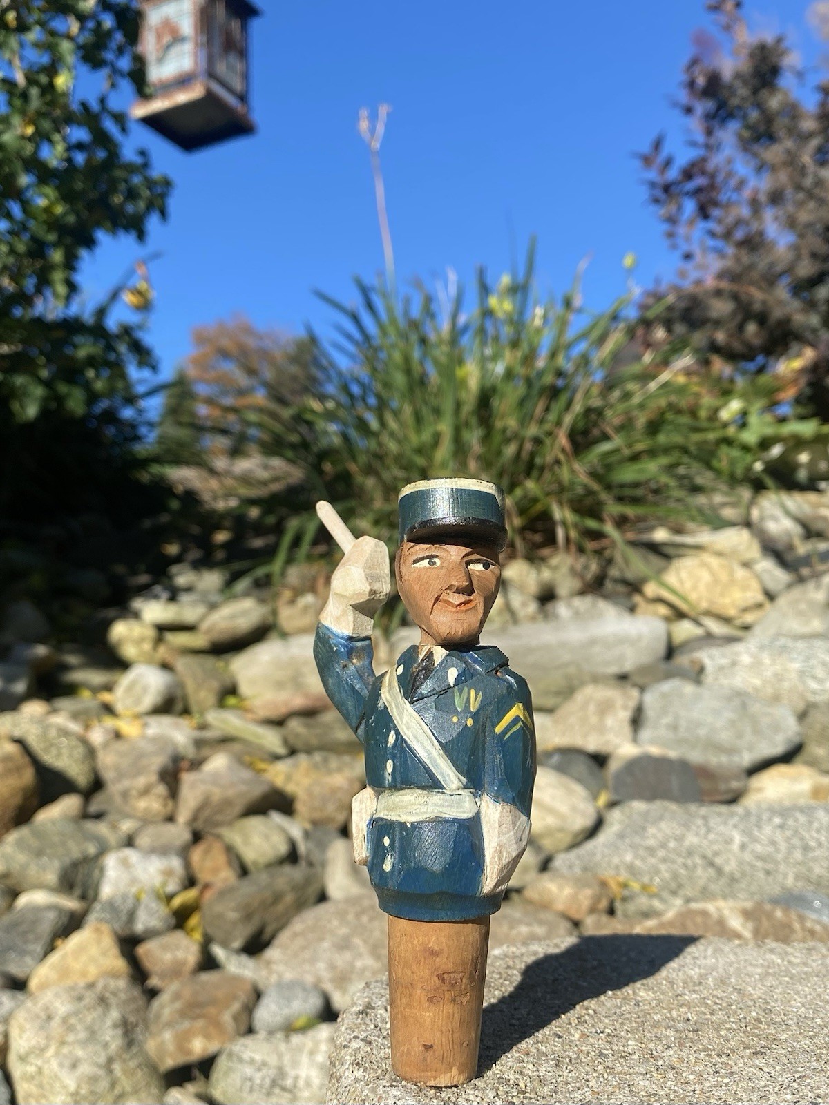 RARE Antique Anri Hand Carved Painted Wood French Policeman Bottle Stopper Cork