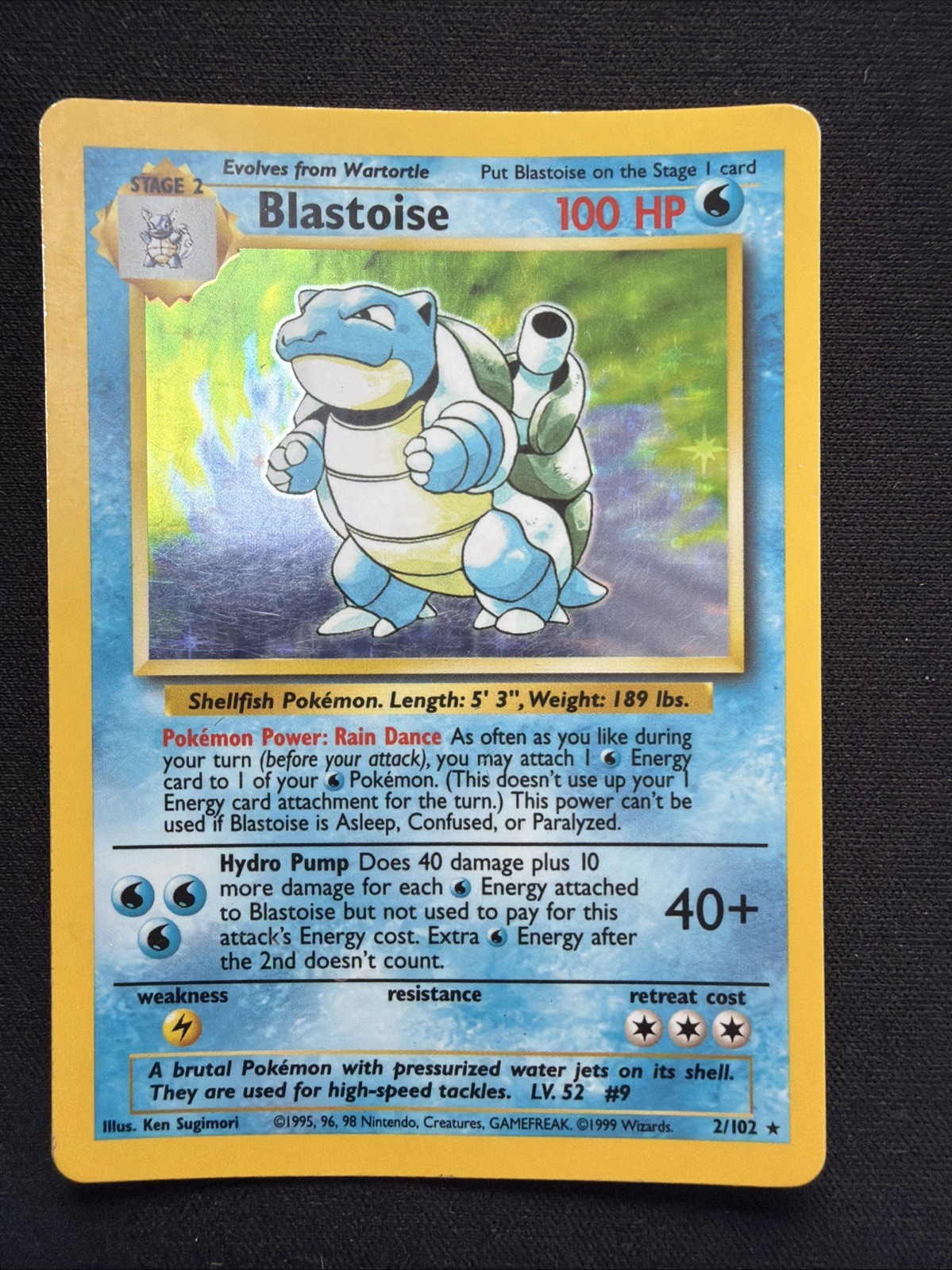 Pokémon TCG Blastoise Holo Card Base Set 2/102 LP/MP