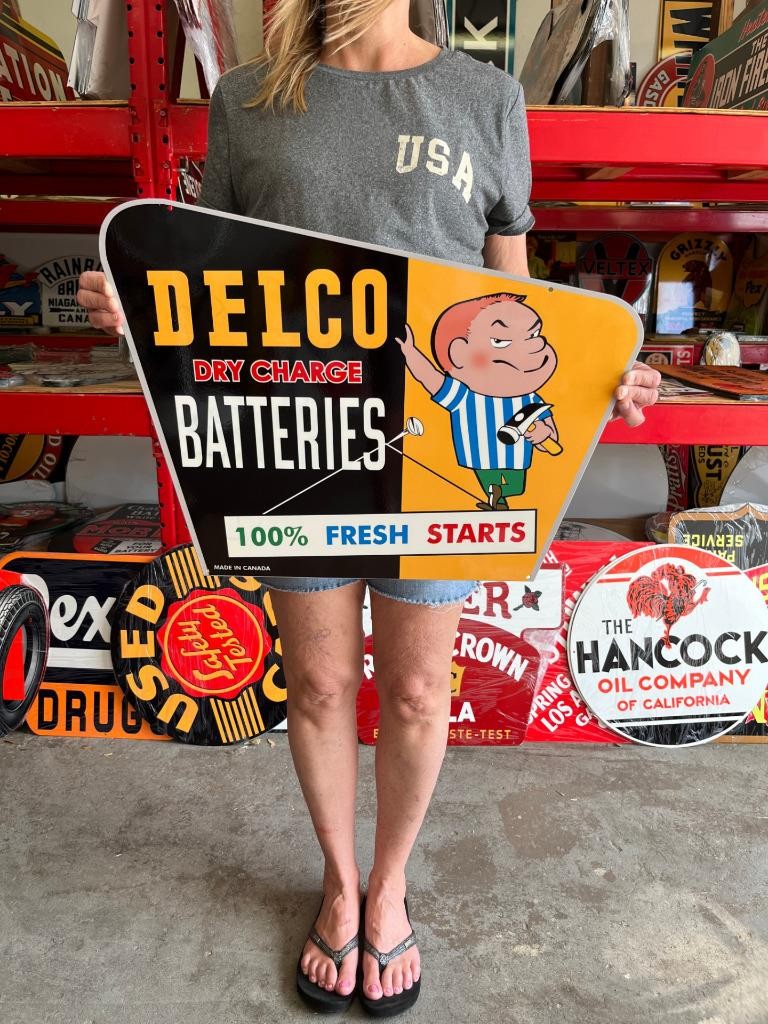 Vintage Style Metal Sign Delco Batteries NOT Porcelain 24x18 Made USA