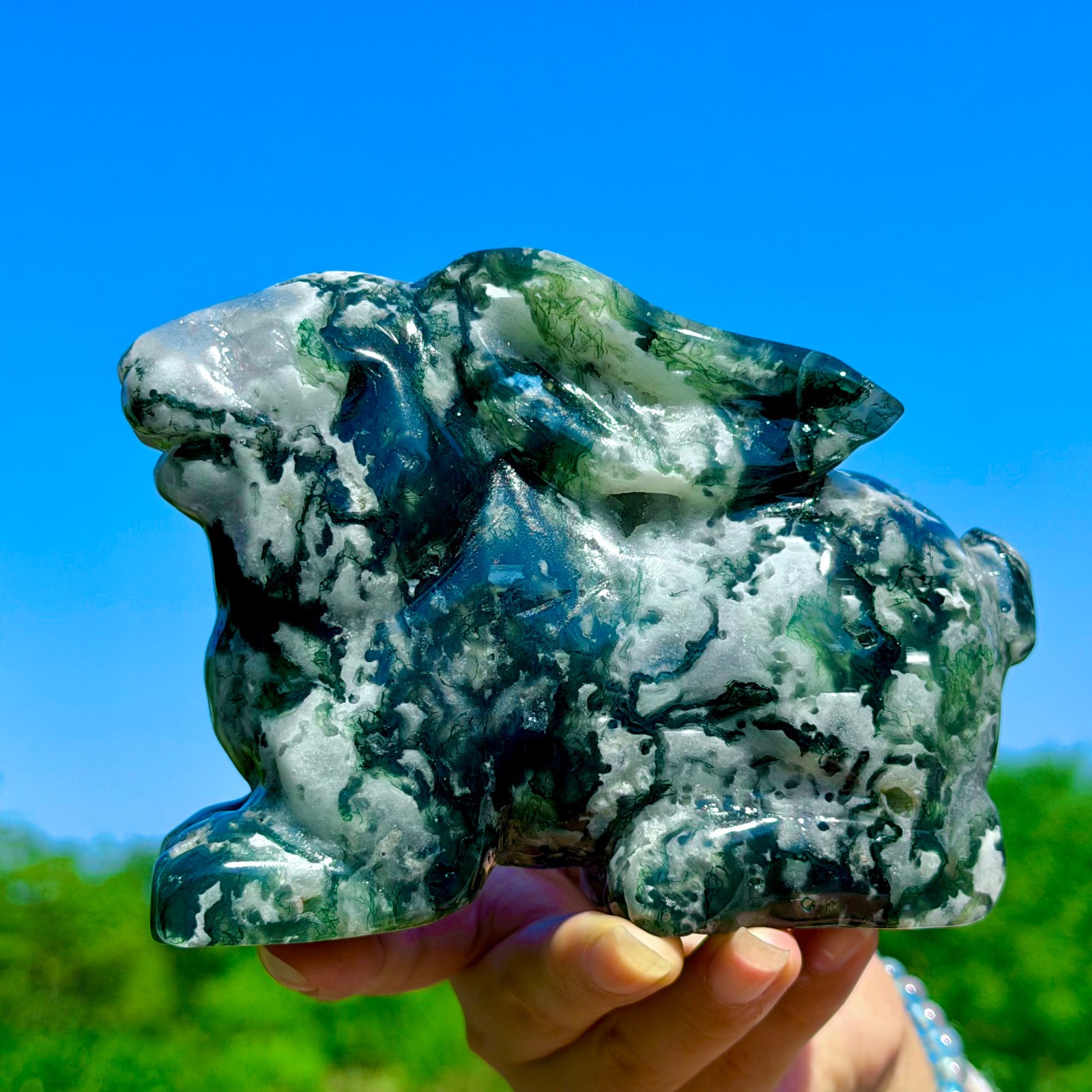 2.32LB Natural Moss Agate Hand Carved Dragon Crystal Gem Quartz Decor Healing
