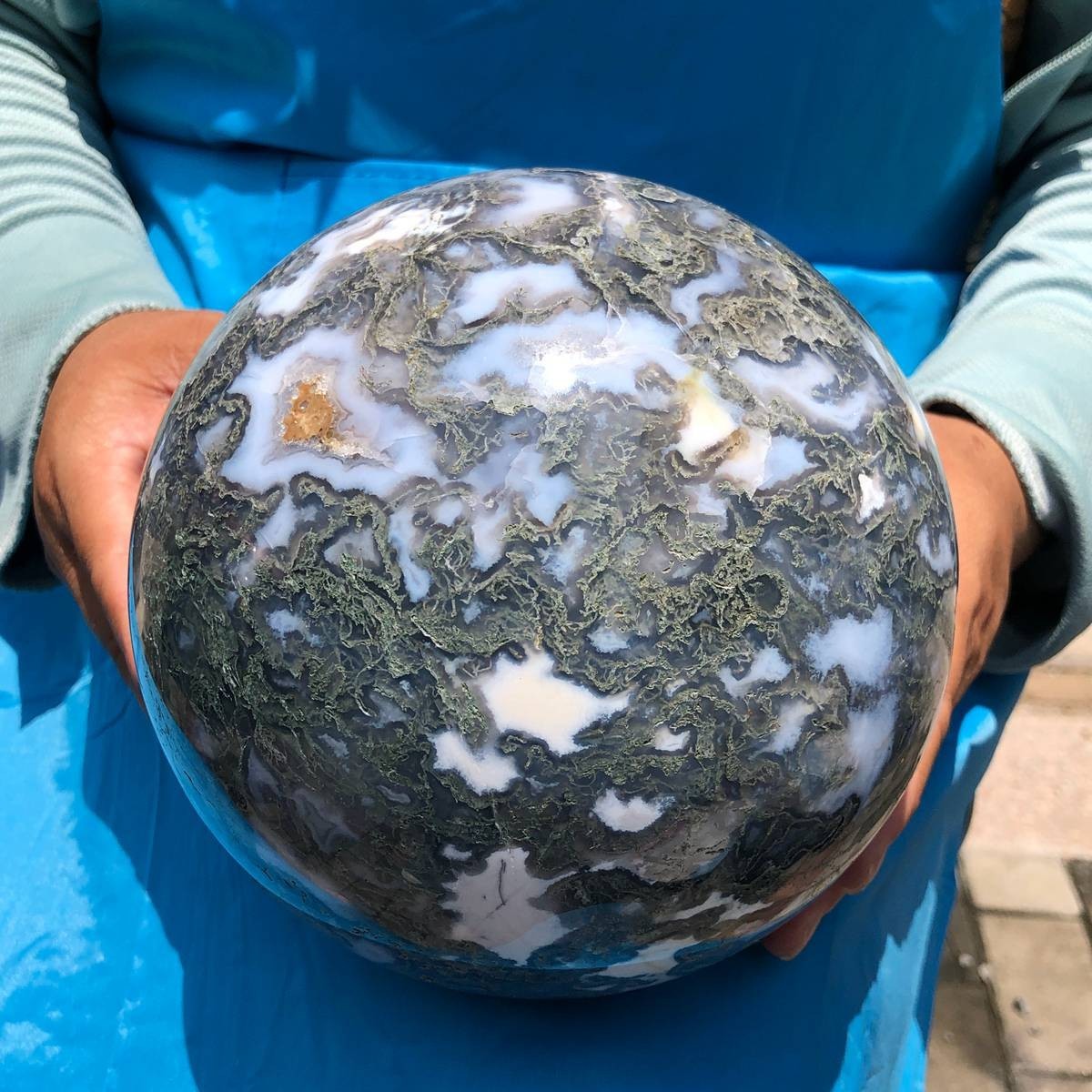 11.7LB Natural Large Polished Moss Agate Sphere Green Crystal Ball Specimen 6011