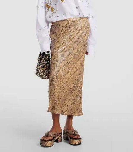 Dries Van Noten Women\'s Beige Sequin Snake-Print Pencil Skirt Size 38