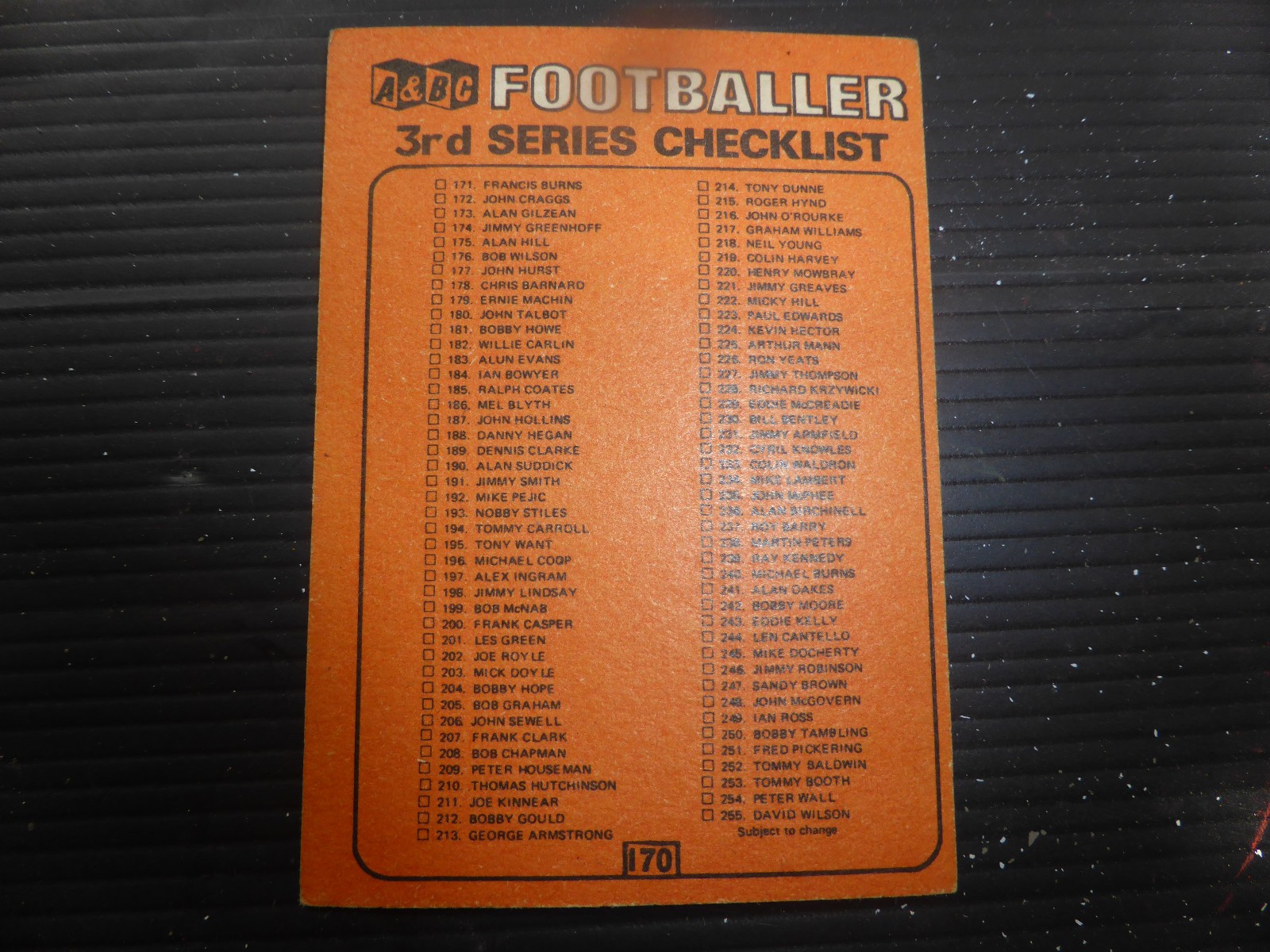 A&BC footballers ,orange back checklist,mexico 1970
