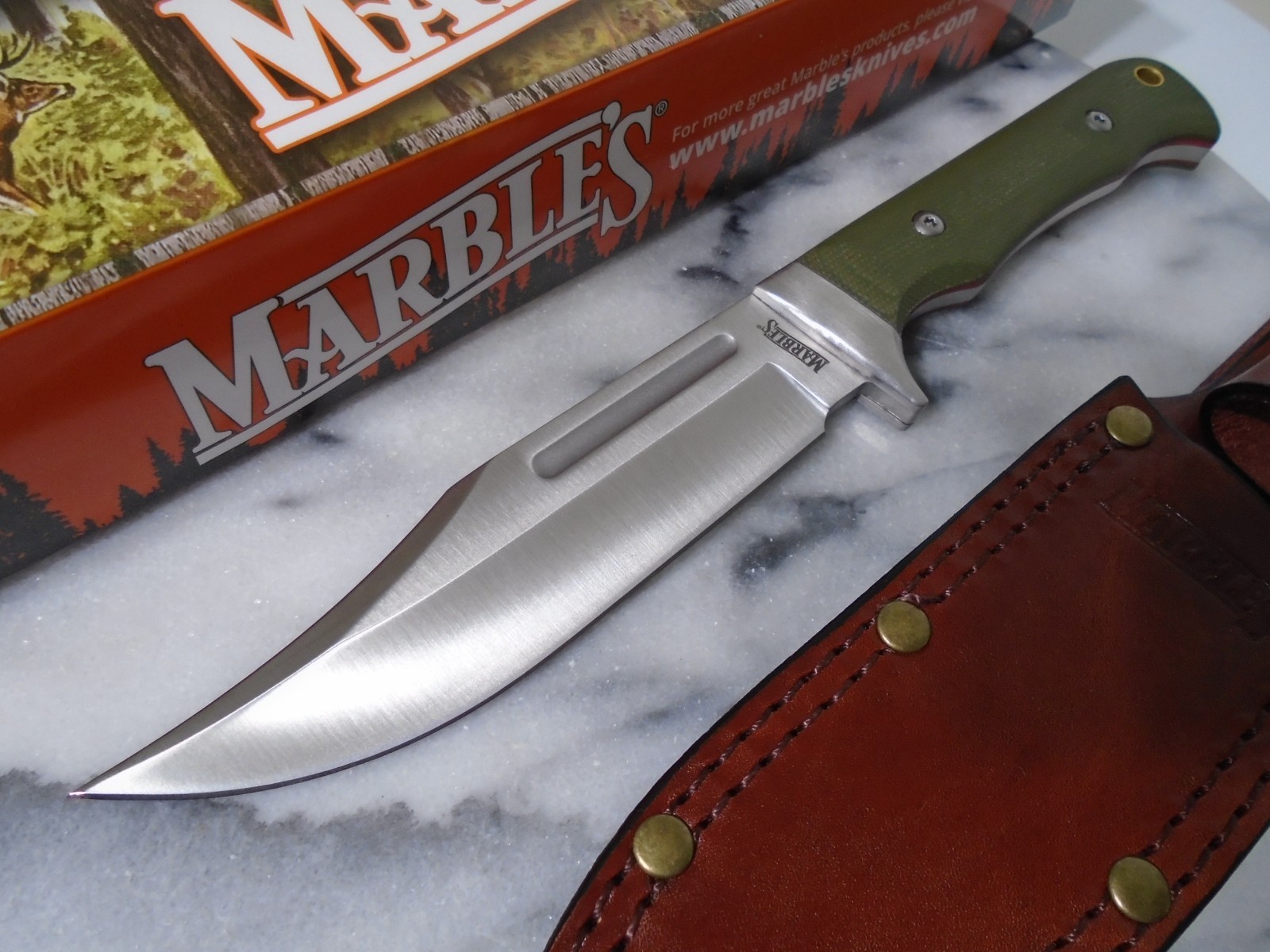 Marbles Premium Fixed Blade Hunter Knife Full Tang Micarta Leather Sheath MR736 