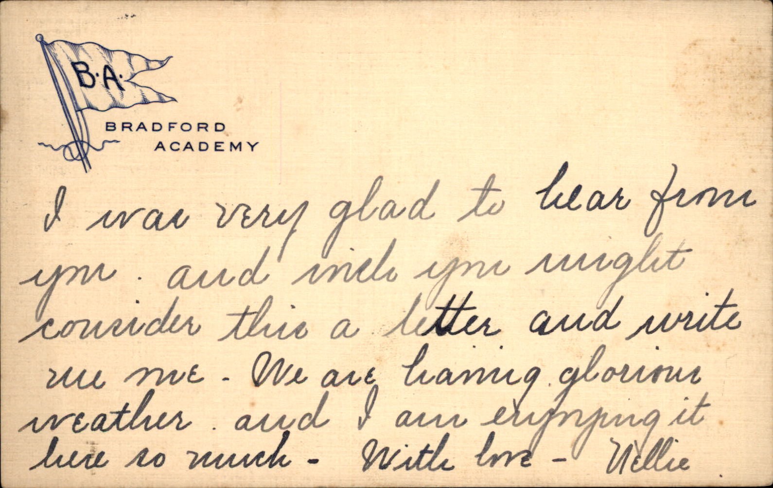 Old Mystic CT Handwritten Message Bradford Academy c1900s-10s Vintage Postcard