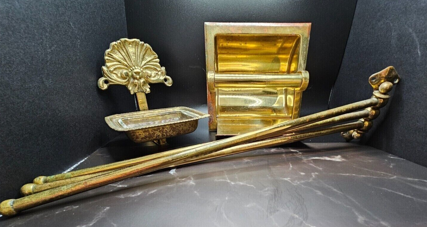 Vintage Art Brass Co. NY Bathroom Accessory Set 1950s Used Great Condition 