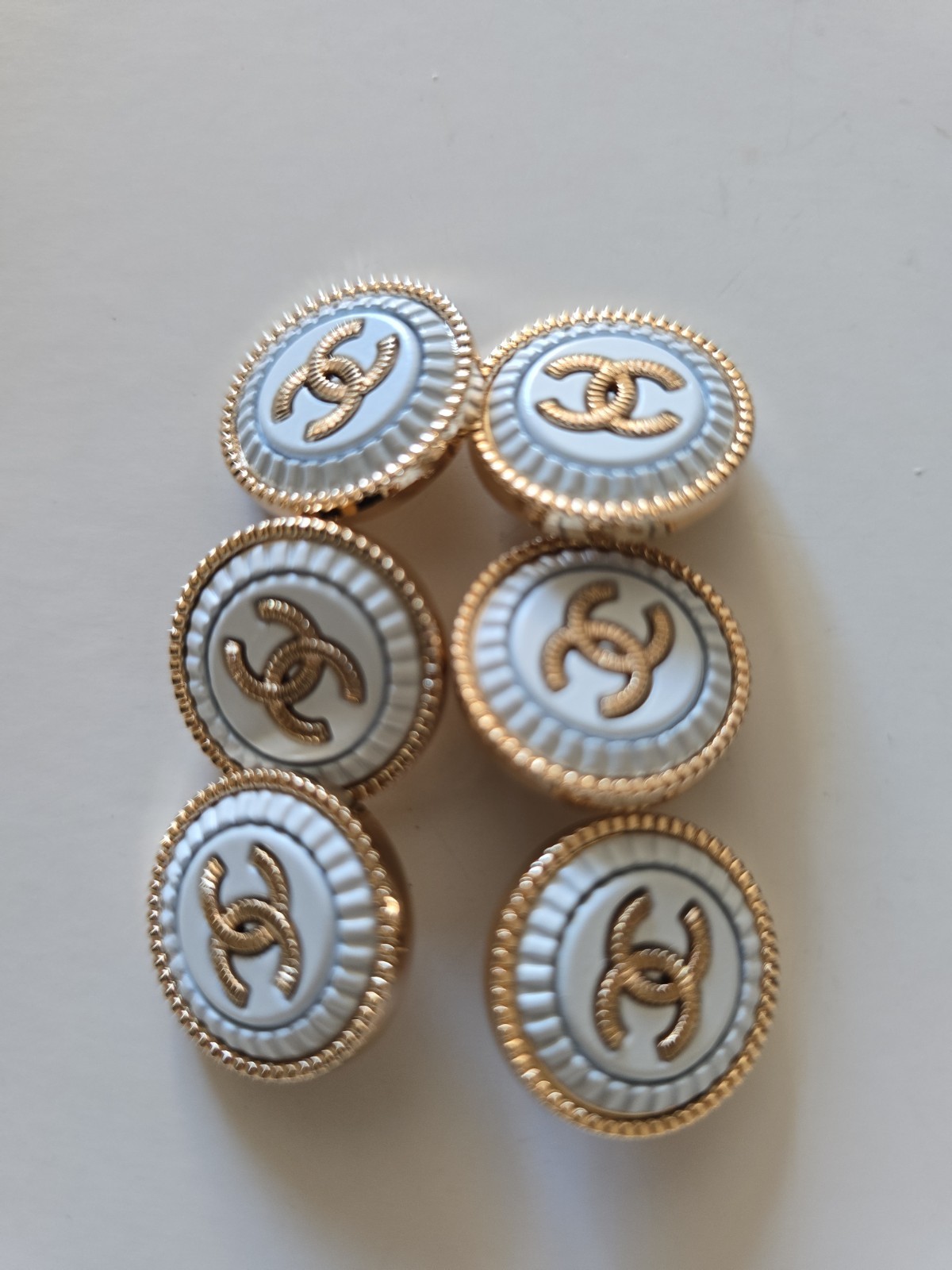 STAMPED Chanel lot of 6 Designer White Gold Button Metal 23mm 