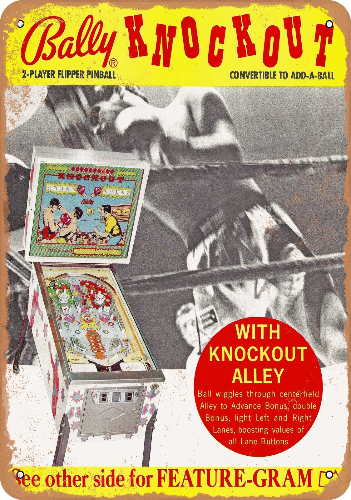 Metal Sign - 1975 Bally Knockout Pinball Machines - Vintage Look