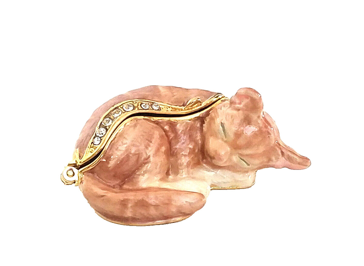 Cat Nap Pewter Bejeweled Hinged Miniature Trinket Box Kingspoint 