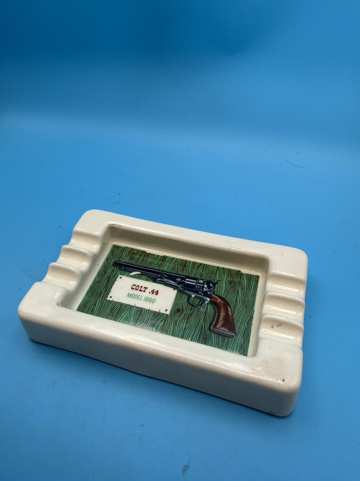 Vintage B&B USA Colt .44 Model 1860 Ceramic Ashtray Western Gun Tobacciana