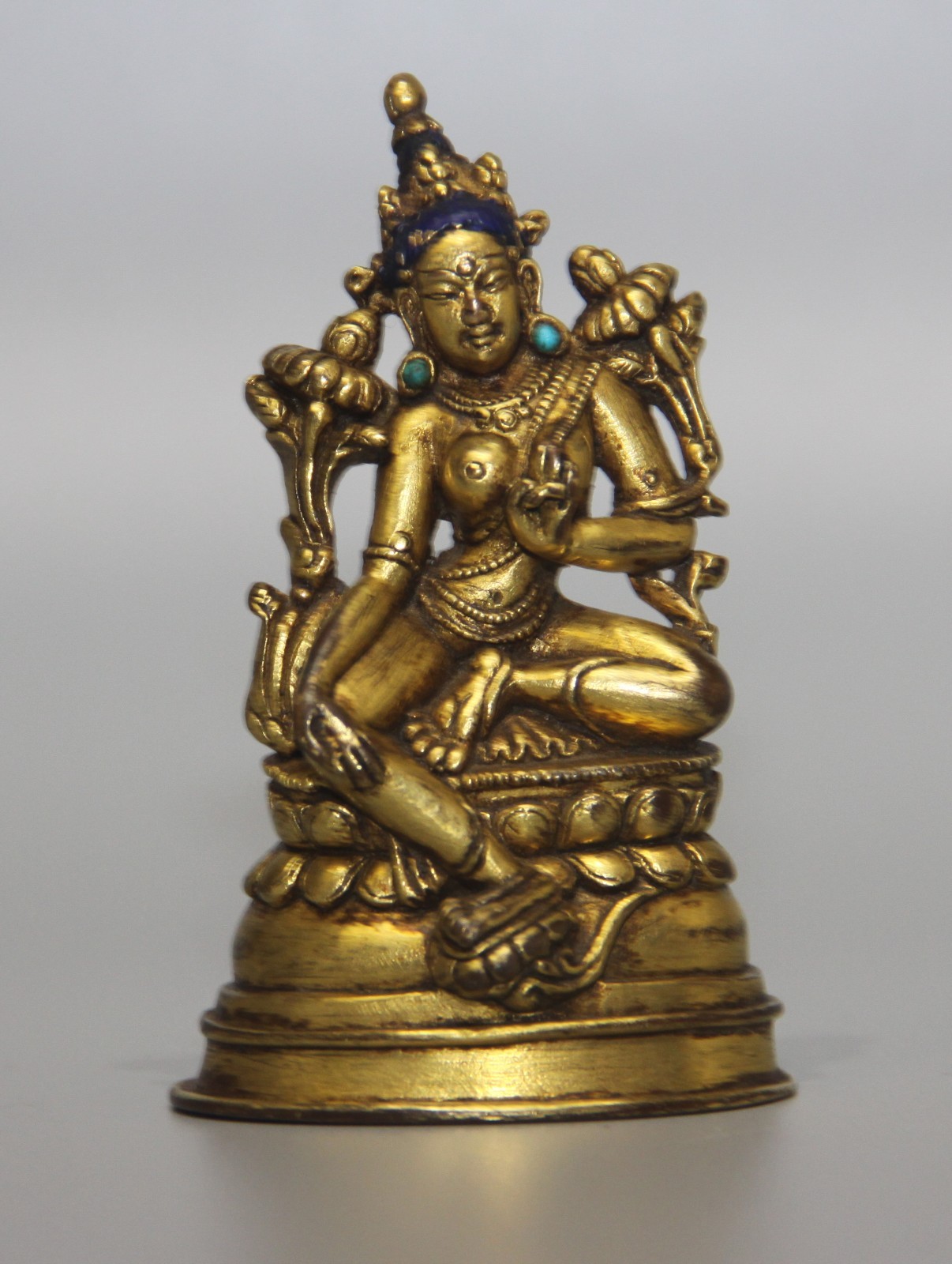 Wonderful Rare Tibet Vintage Old Buddhist Gilted Copper Buddha Statue Green Tara