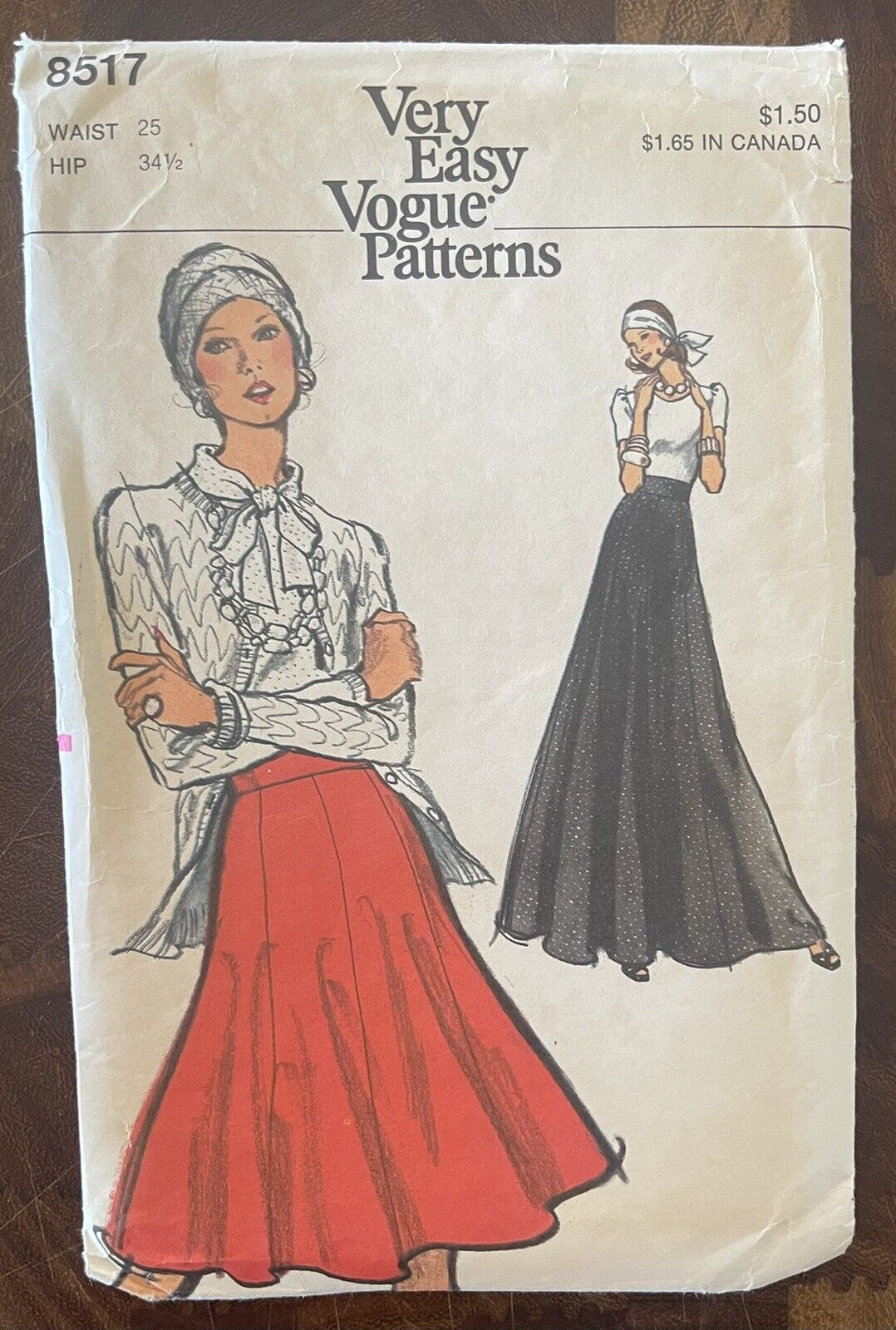 Vintage ORIGINAL 1970s Very Easy Very Vogue Skirt Sewing Pattern 8517