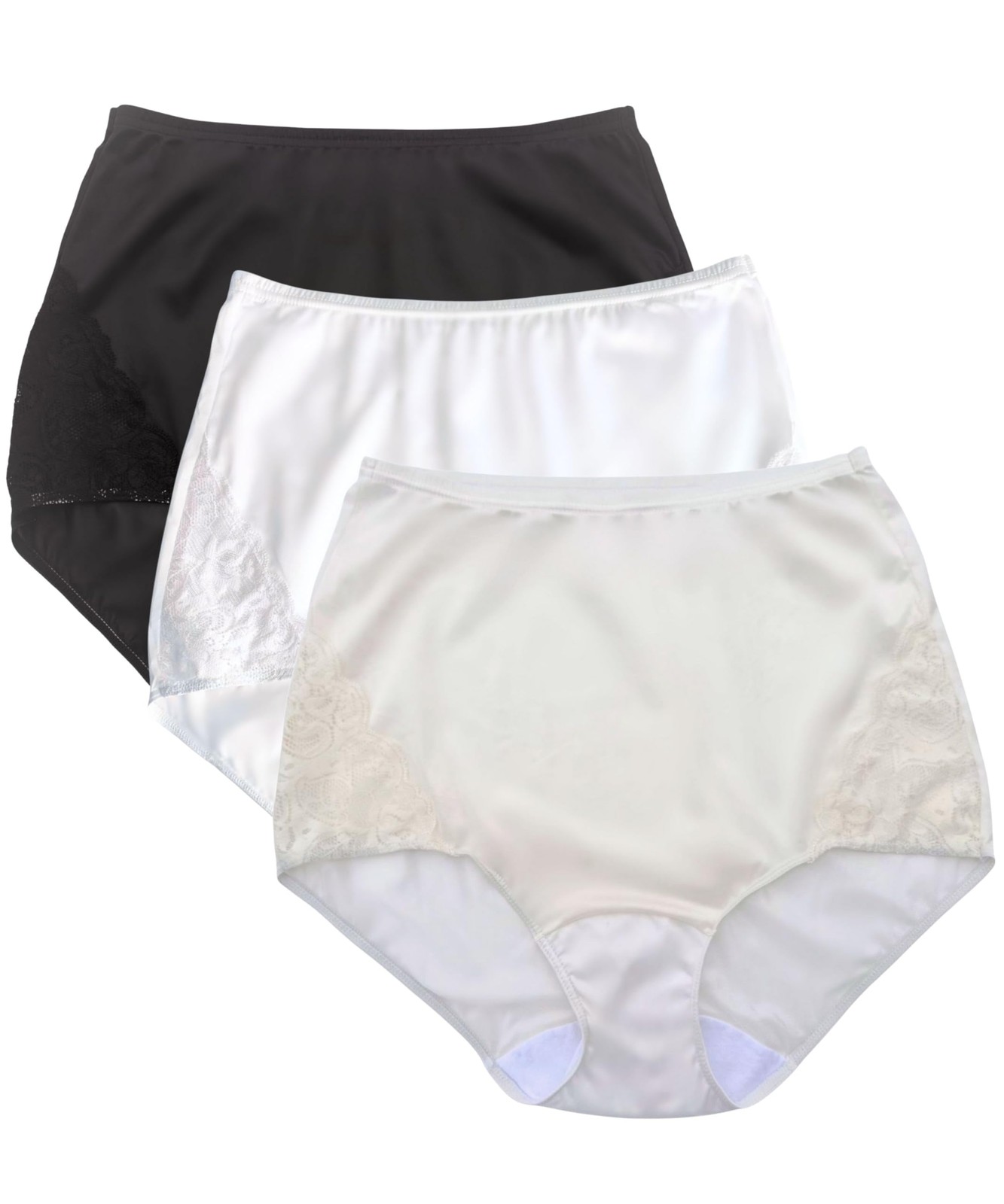 Shadowline Women\'s Nylon Full Brief Panty with Lace 3-Pack Size 8