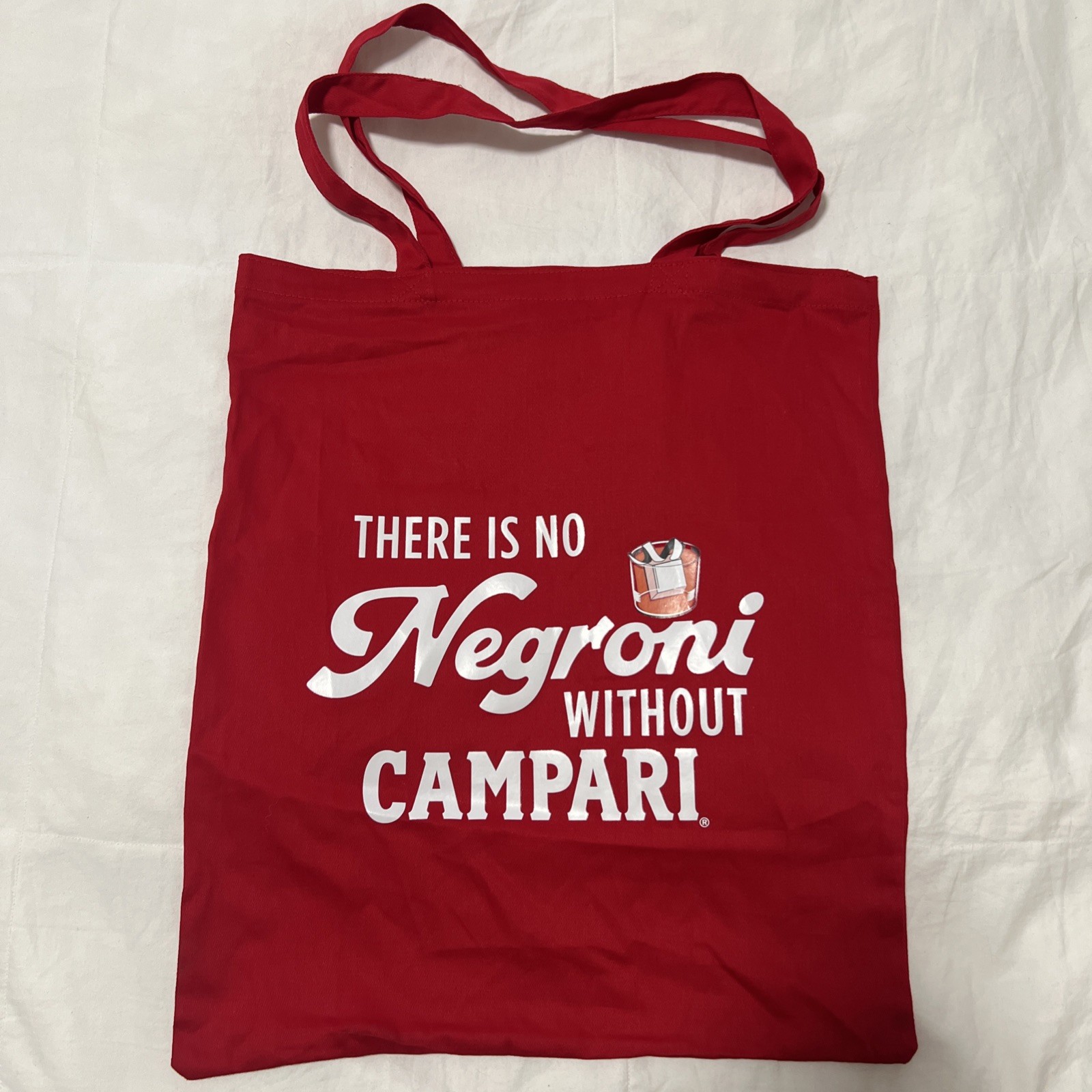 CAMPARI RED TOTE BAG GIVEAWAY PROMO APERITIF THERE’S NO NEGRONI WITHOUT CAMPARI