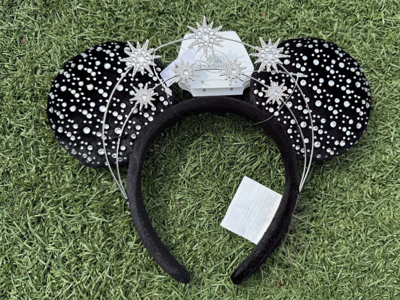 RARE SOLD OUT Disney Minnie Ears Headband Black Silver Rhinestones. 