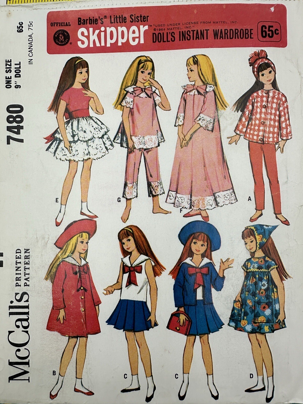 Vintage’64 Original McCall’s Pattern 7480 SKIPPER Doll Barbie Sister Uncut Minty