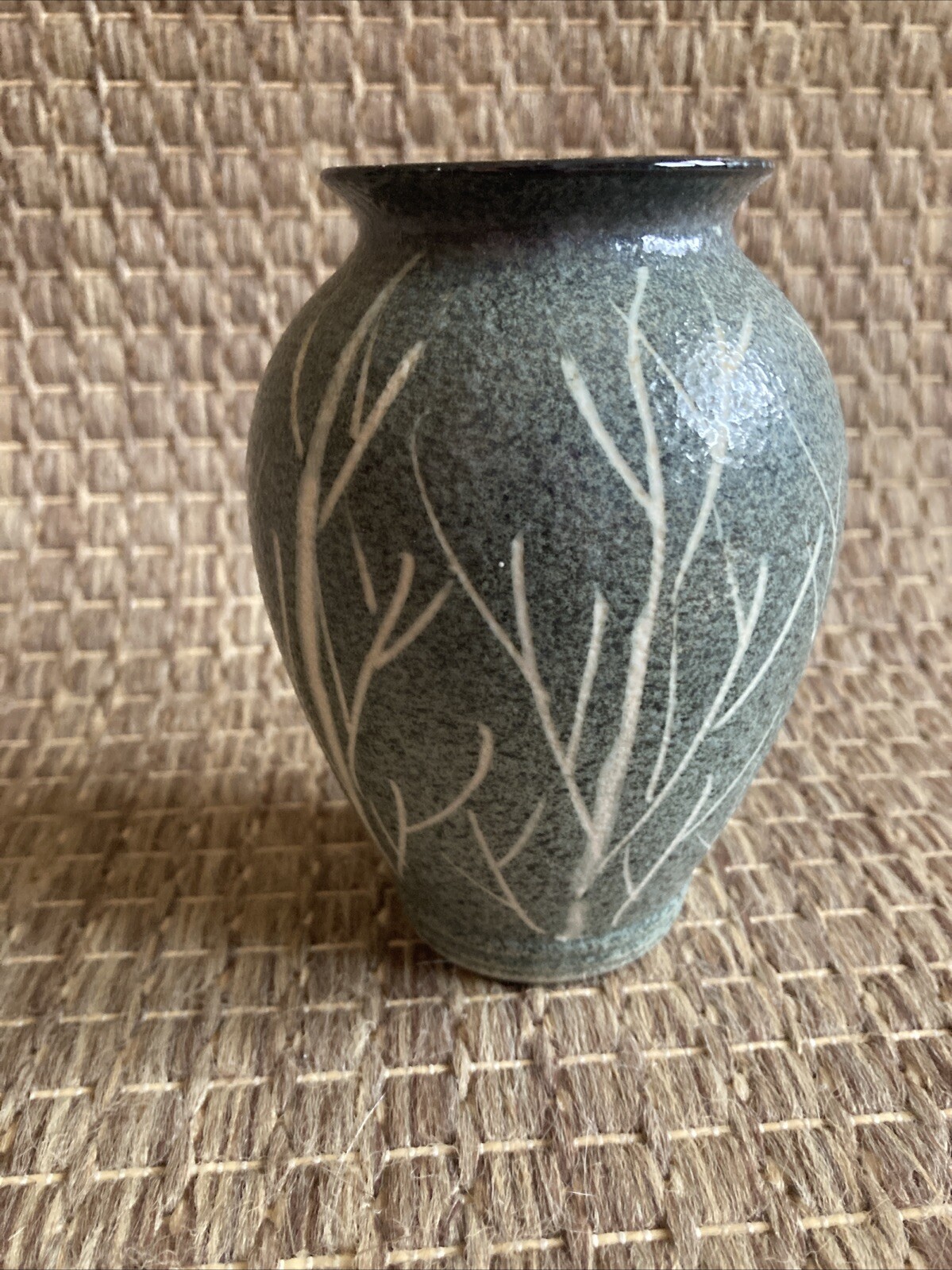 Vintage Waylande Gregory Styled Vase Mottled Green Branch Silhouette Design