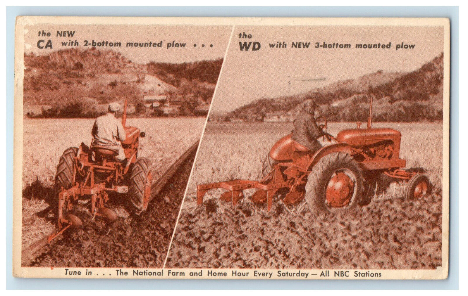 1954 CA 2 Bottom and WD 3 Bottom Mounted Plows Advertising Postcard