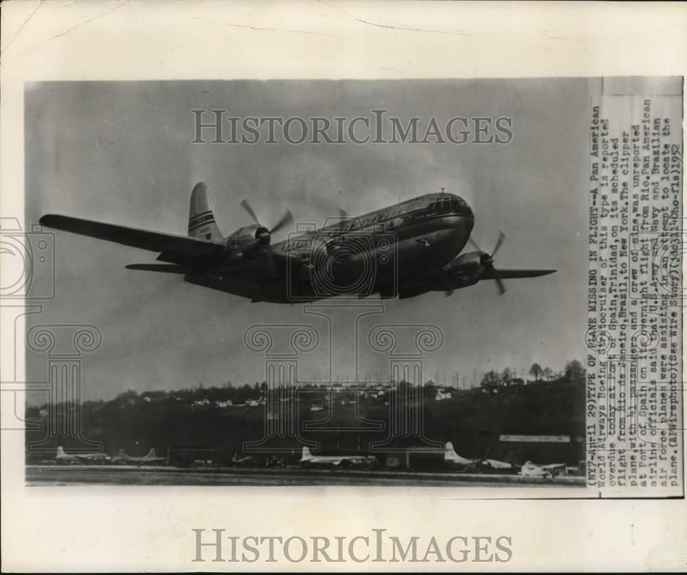 1952 Press Photo Boeing Stratocruiser flies from Rio de Janeiro to New York