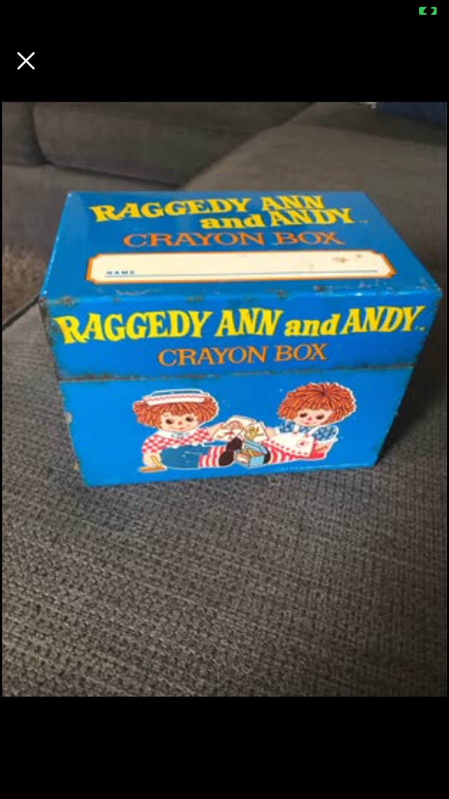 Vintage 1974 Crayon Tin Metal Box - Raggedy Ann and Andy