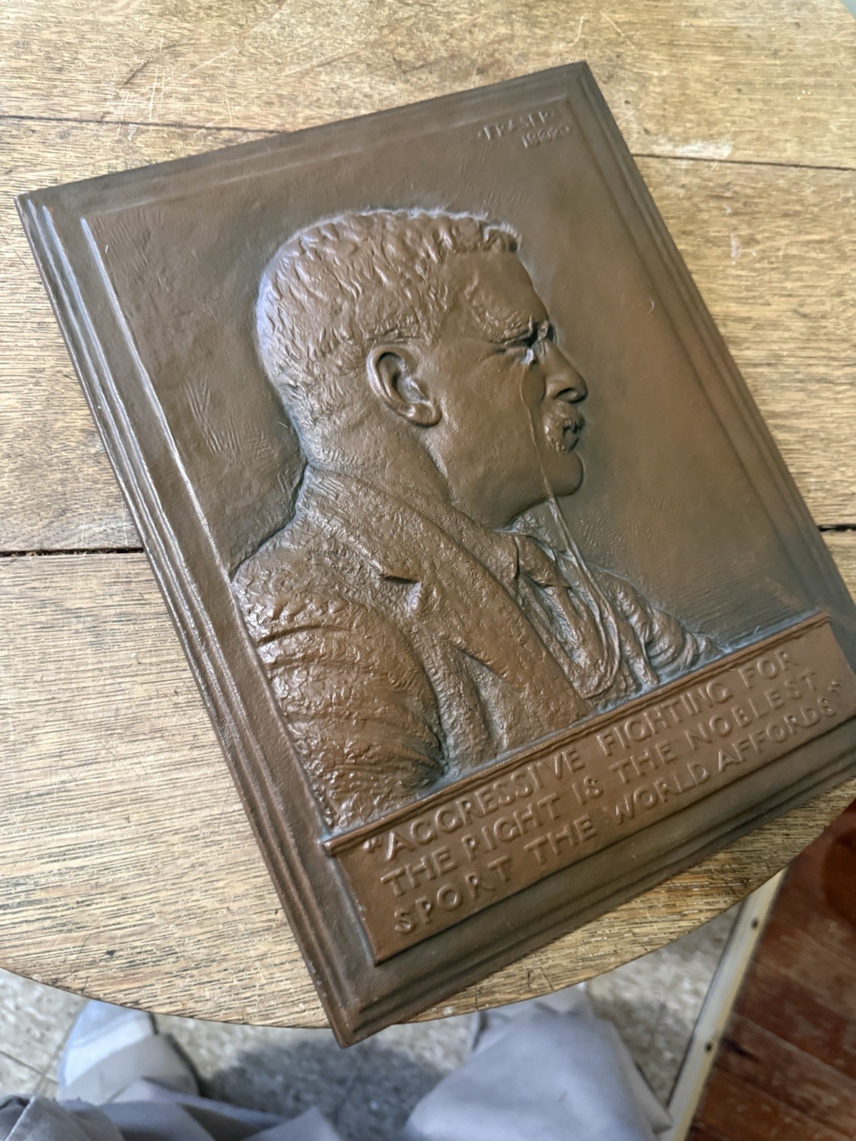 1920 bronze plaque Bas Relief Teddy Roosevelt excellent condition James Fraser