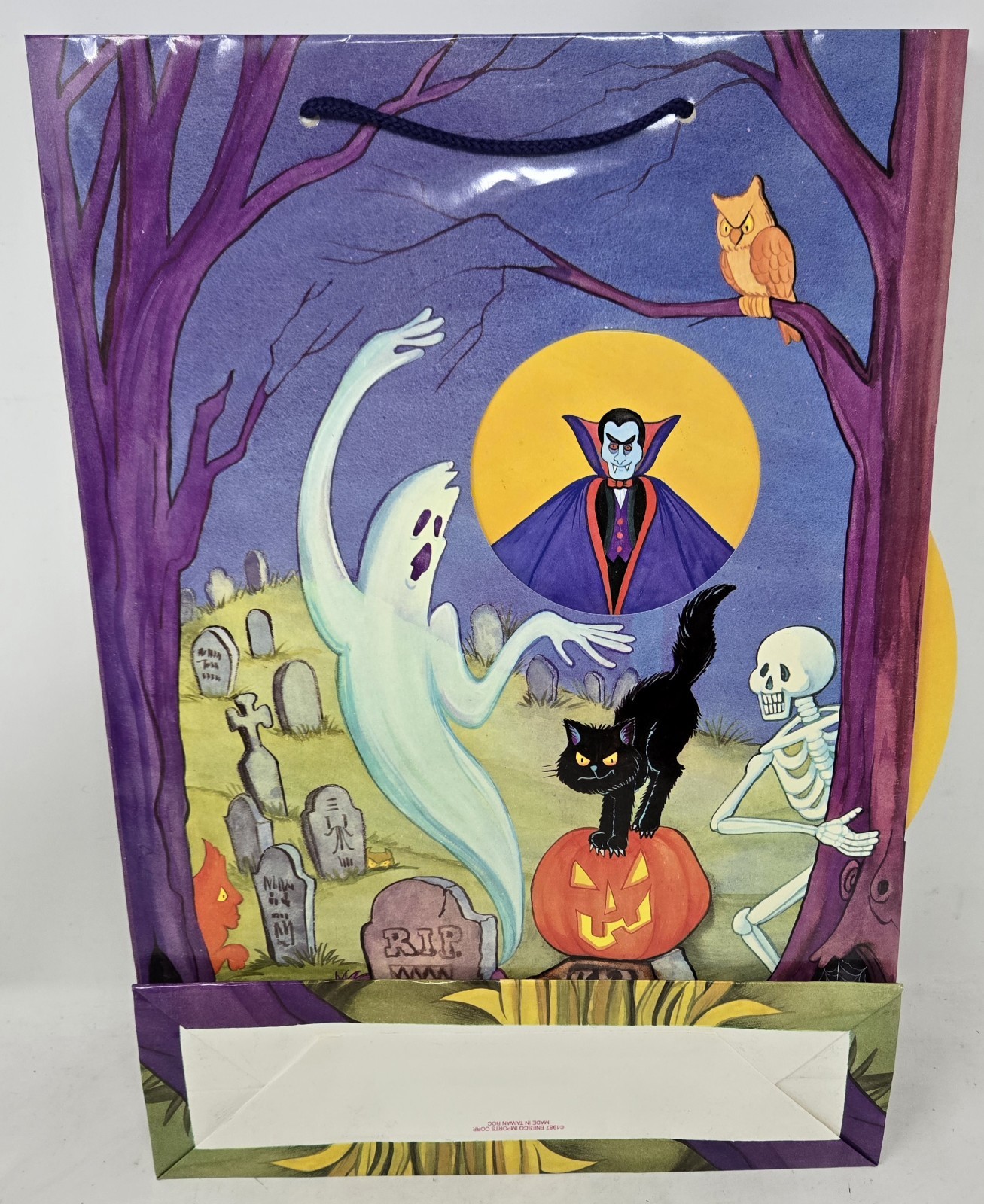 Vintage 1987 Halloween Bag Enesco Trick or Treat Paper Black Cat Pumpkin Gift