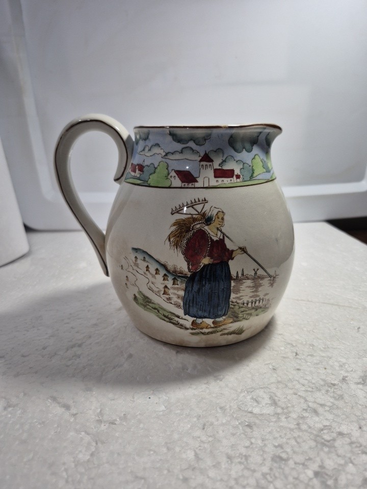 Antique 1908 Buffalo Pottery Pilgrim Pitcher Made in Holland # 1428 k pitcher 6\