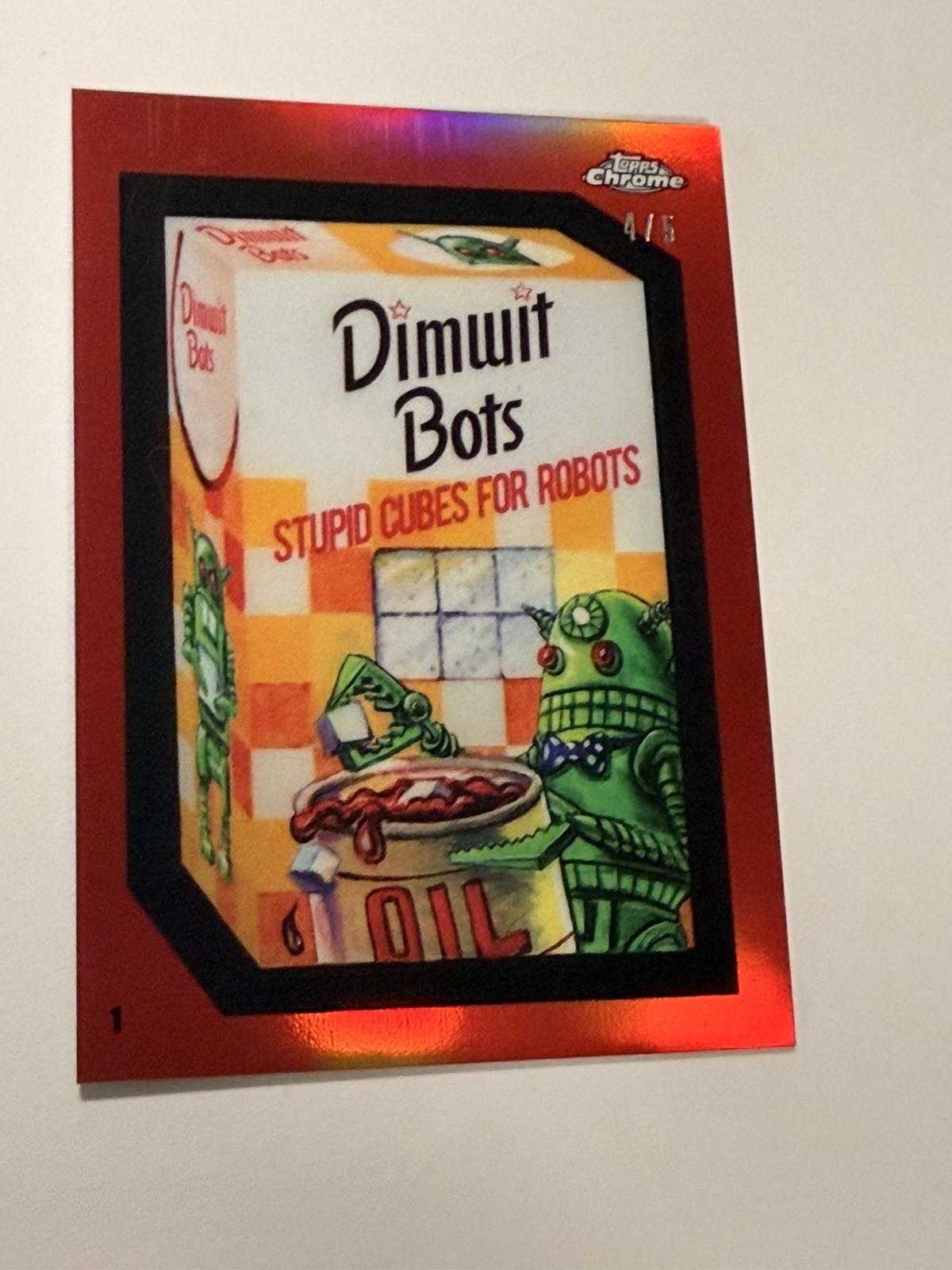 2026 Topps Wacky Packages #1 Dimwit Bots Attacky Packages Red Chrome 4/5 SSP