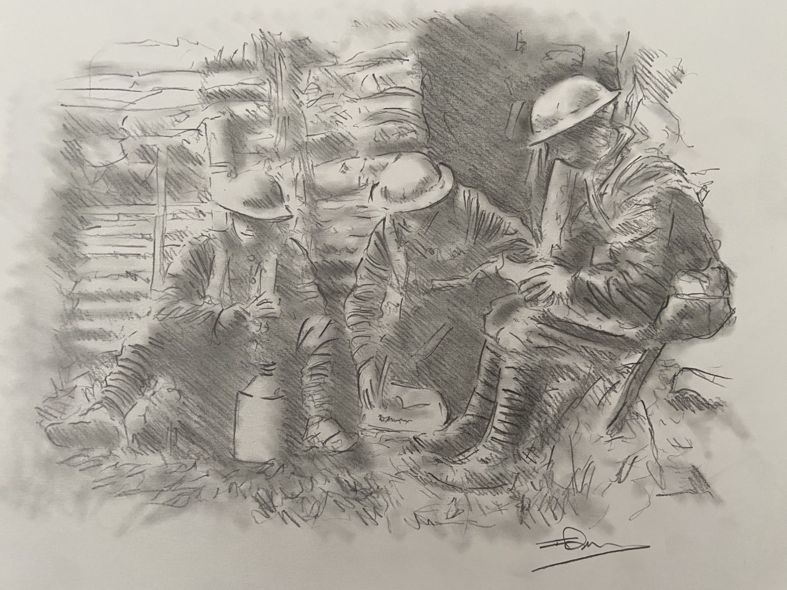 WW1 British Soldiers drawing - Signed By Artist