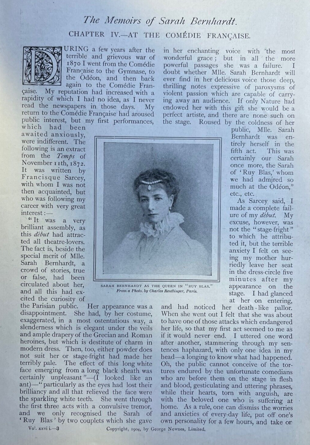 1904 Actress Sarah Bernhardt Playing At Comedie Francaise