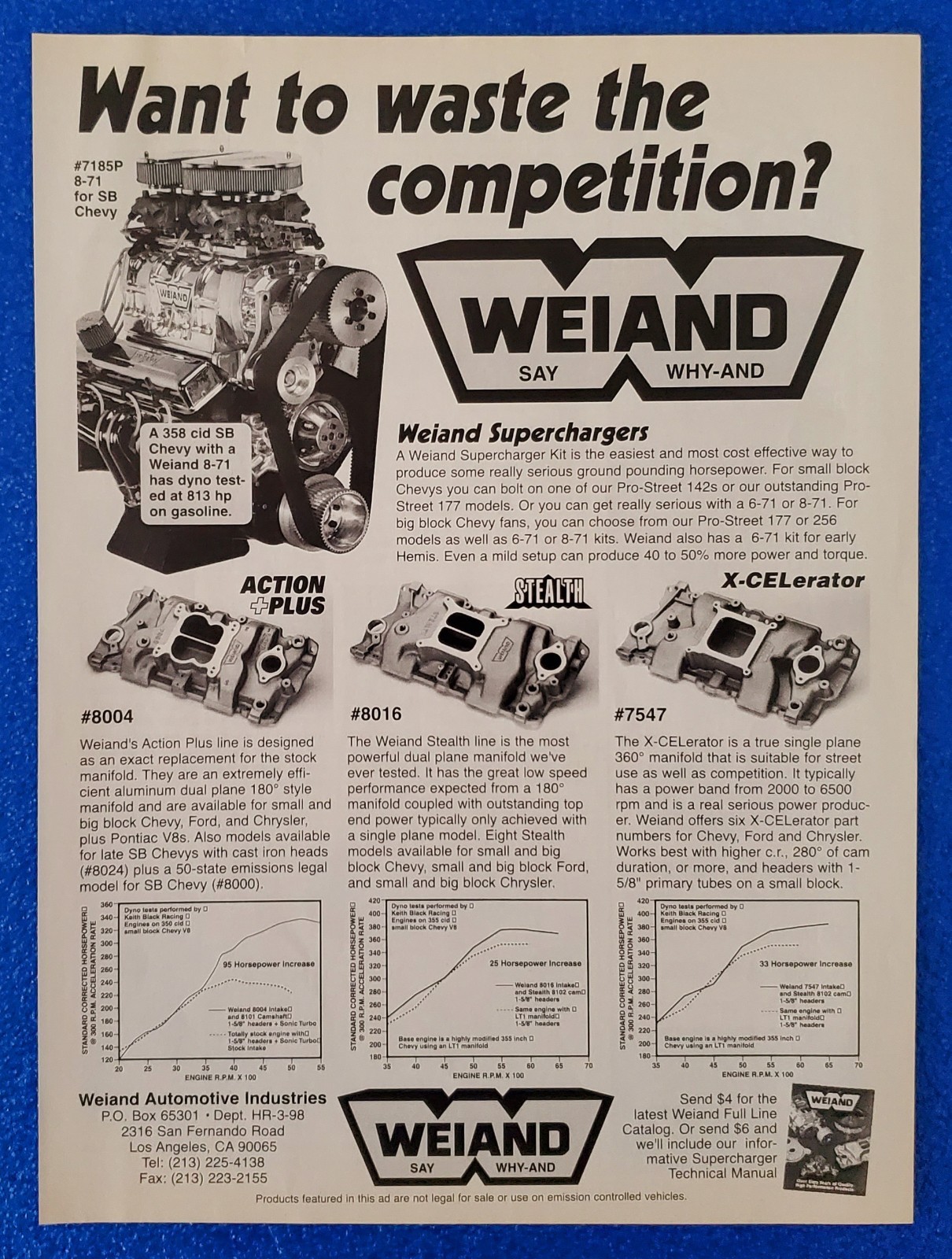 1998 WEIAND AUTOMOTIVE INDUSTRIES PERFORANCE RACING PARTS ORIGINAL PRINT AD